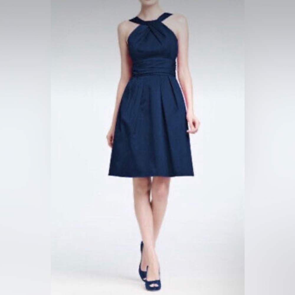 David’s Bridal Navy Blue Formal Y neck Short Bridesmaid Dress | Dress 18